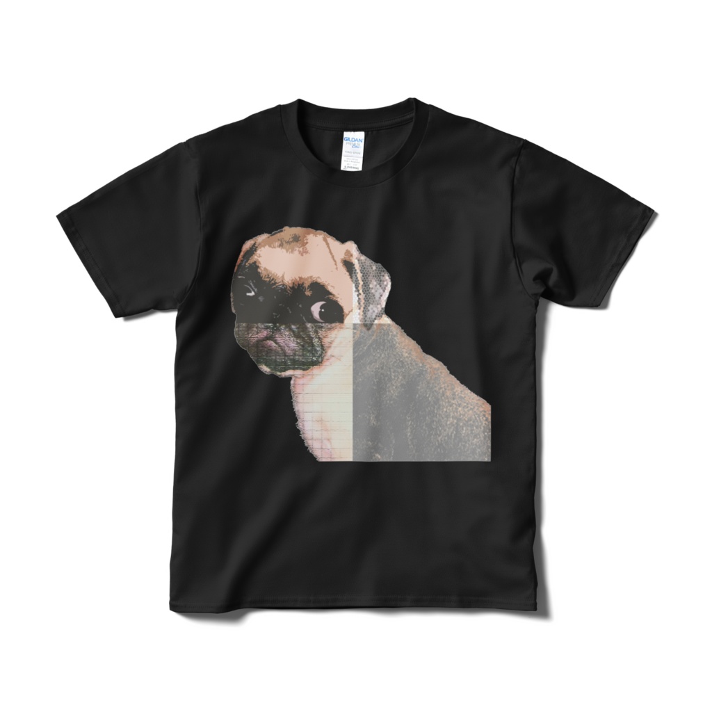 送料込み 見返りパグ 半袖Tシャツ 5.3オンス ブラック