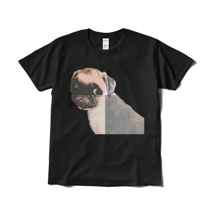 送料込み 見返りパグ 半袖Tシャツ 5.3オンス ブラック