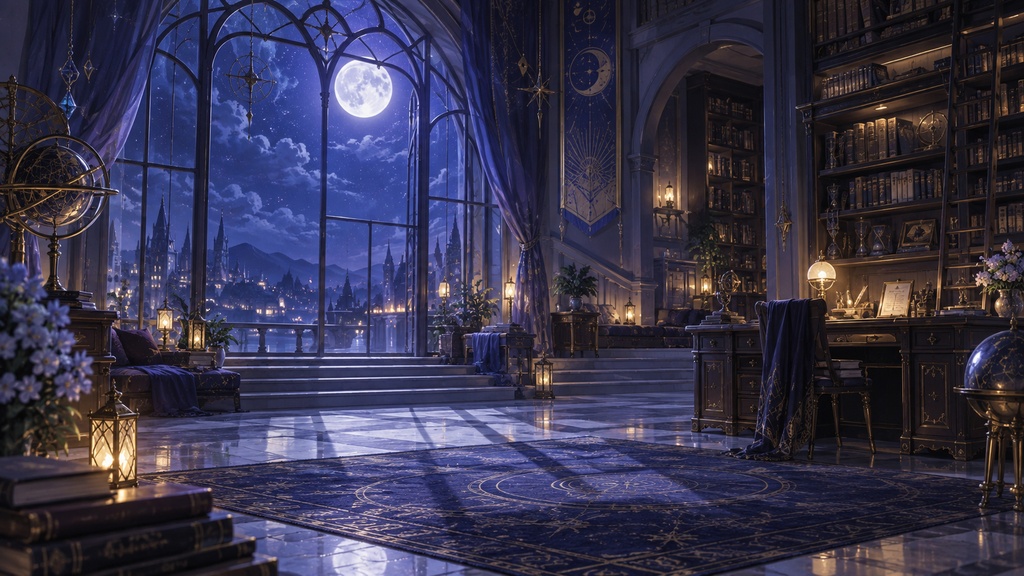 【背景素材5枚】月夜の幻想書斎・図書館|TRPG・ゲーム・配信・商用利用可