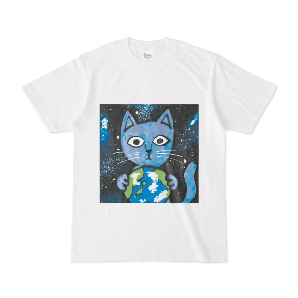地球と猫白Tシャツ