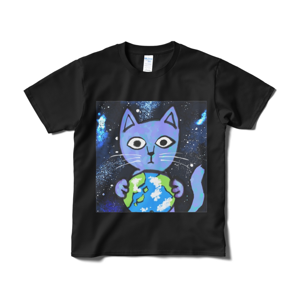 地球と猫黒Ｔシャツ