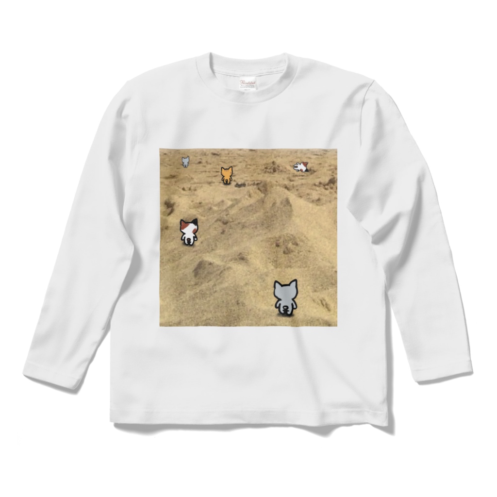 砂漠と猫ロングスリーブTシャツ白