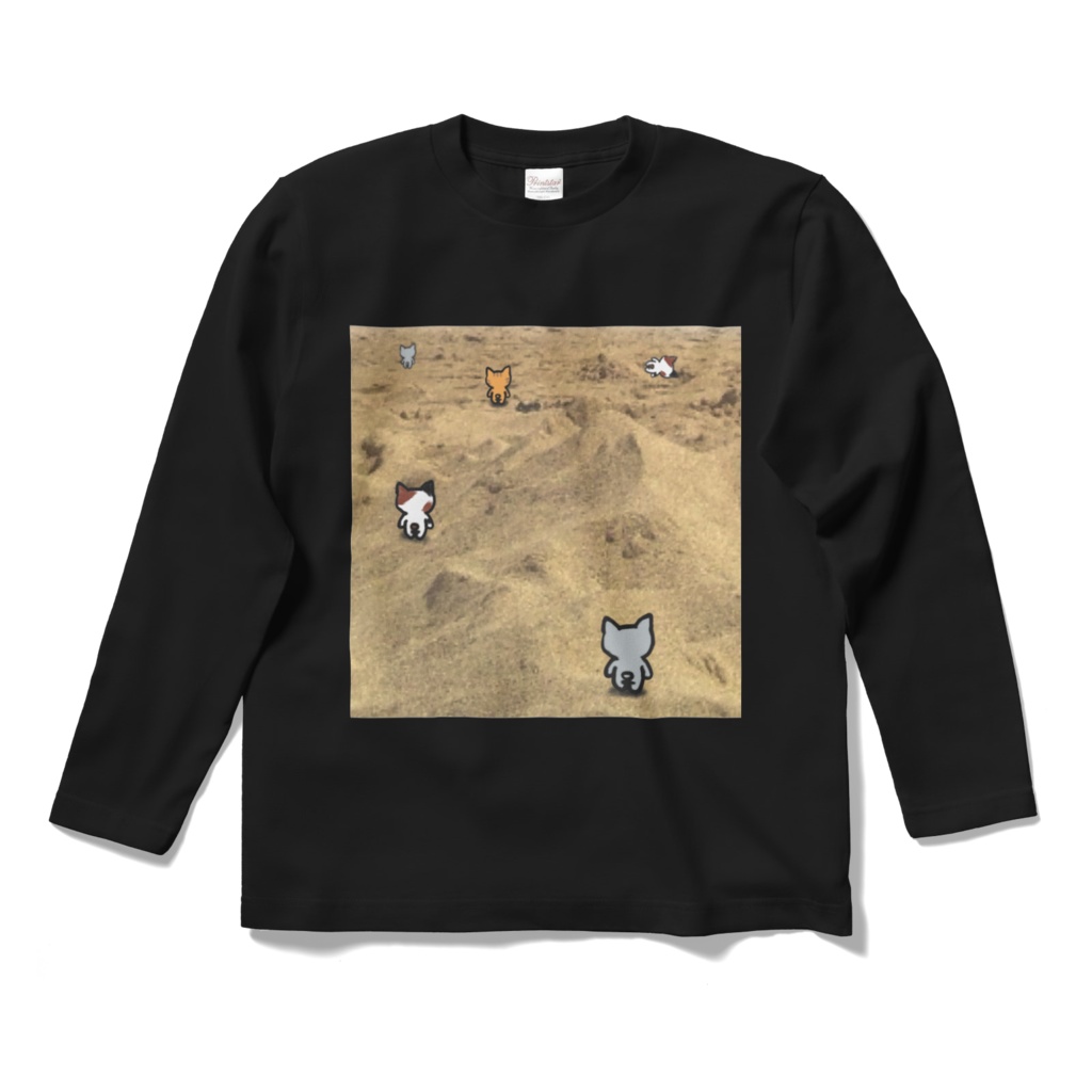 砂漠と猫ロングスリーブTシャツ黒
