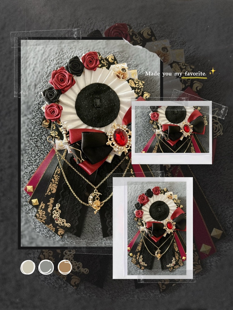 【数量限定】16番 痛ロゼット ☆付け替えコード付き (カラー:レッド×ブラック×ホワイト×ゴールド系) オタ活