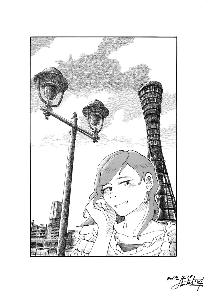 神戸・港町ペン画