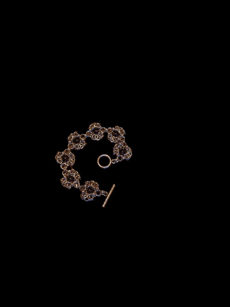 チェインメイルシルバーガラスビーズフラワーモチーフブレスレット 22