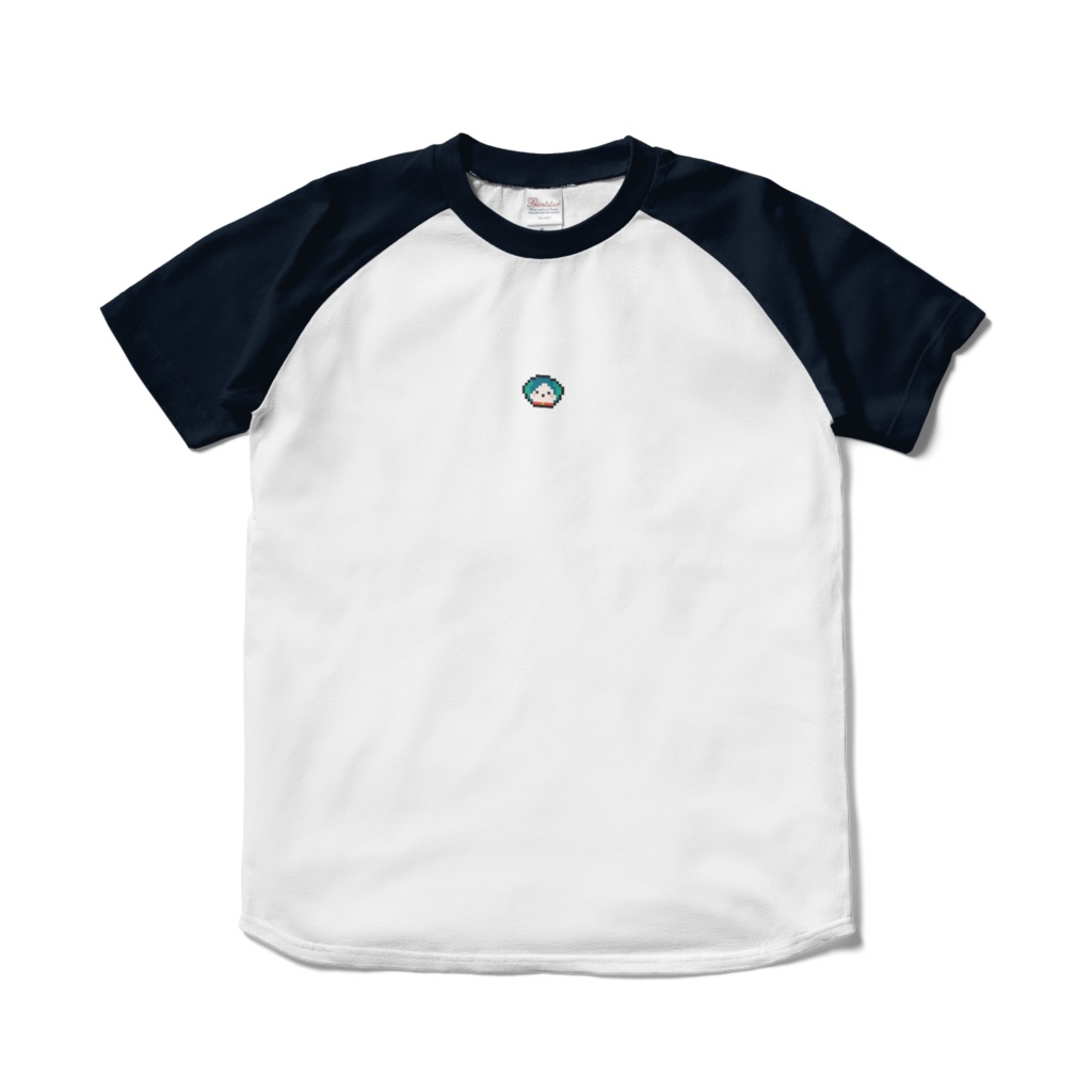 ワンポイントドット絵　ラグランTシャツ　ホワイト×ネイビー