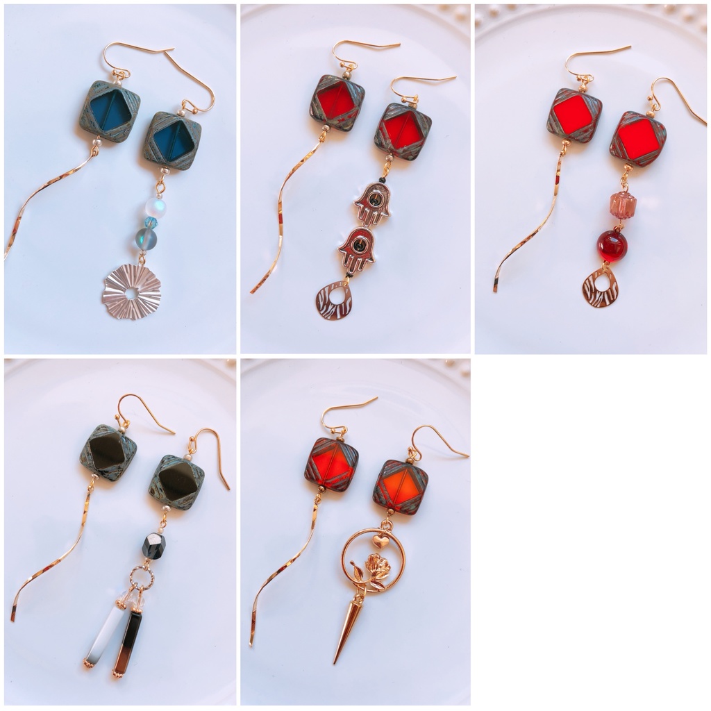 【じゅ】お揃いチェコのピアス(五・宿・虎・伏・釘)