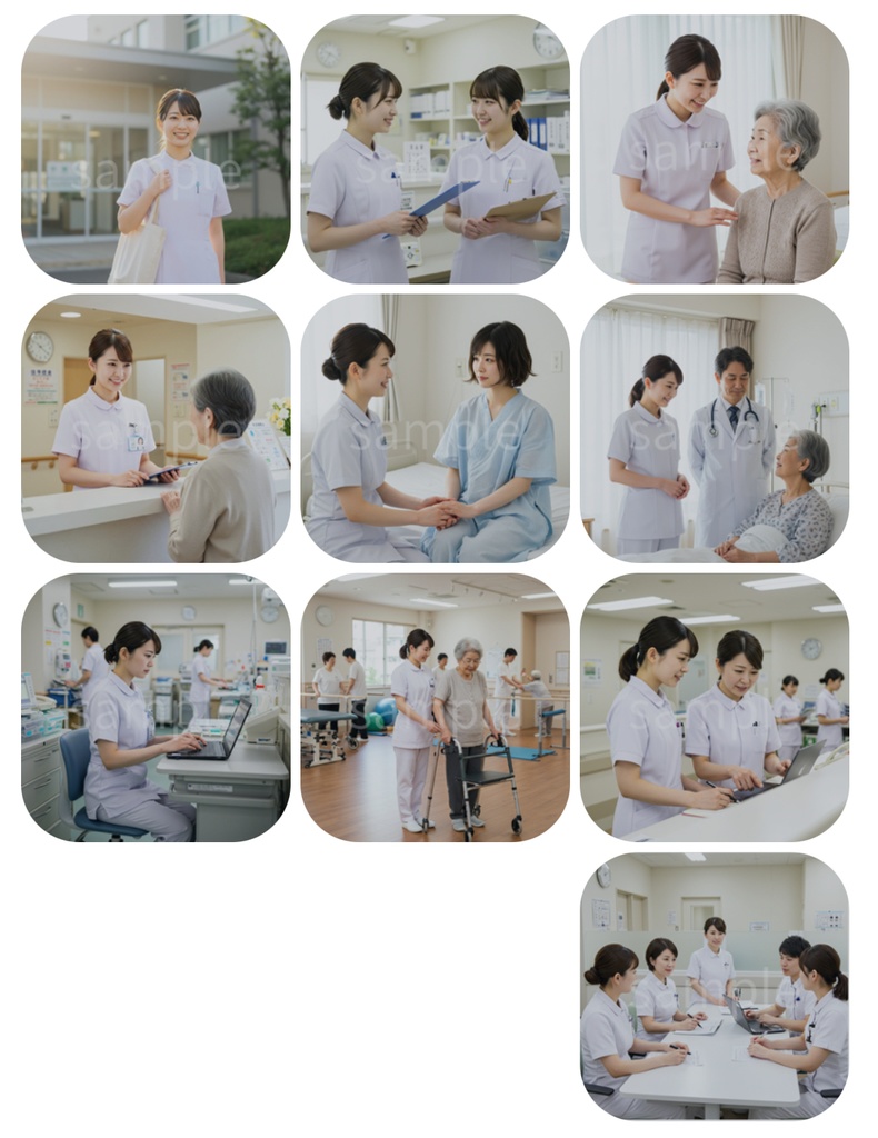 【うらさんのナース素材工房】看護師のリアルな日常10枚セット(商用利用OK)