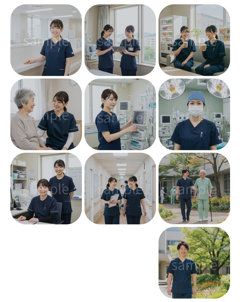 🌿【うらさんのナース素材工房】ホワイト職場の看護師写真素材セット【商用利用可・10枚】