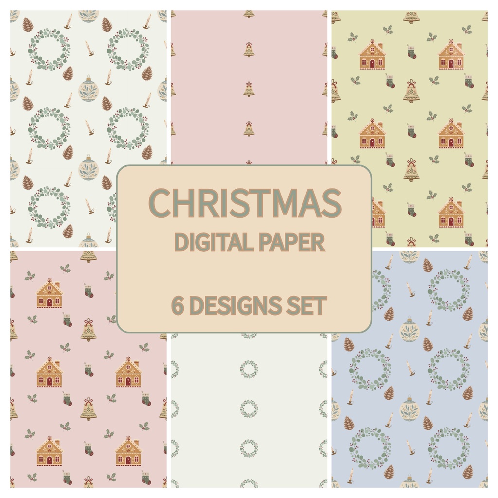 クリスマス　デジタルペーパー　6枚セット　| くすみカラー| Christmas digital paper