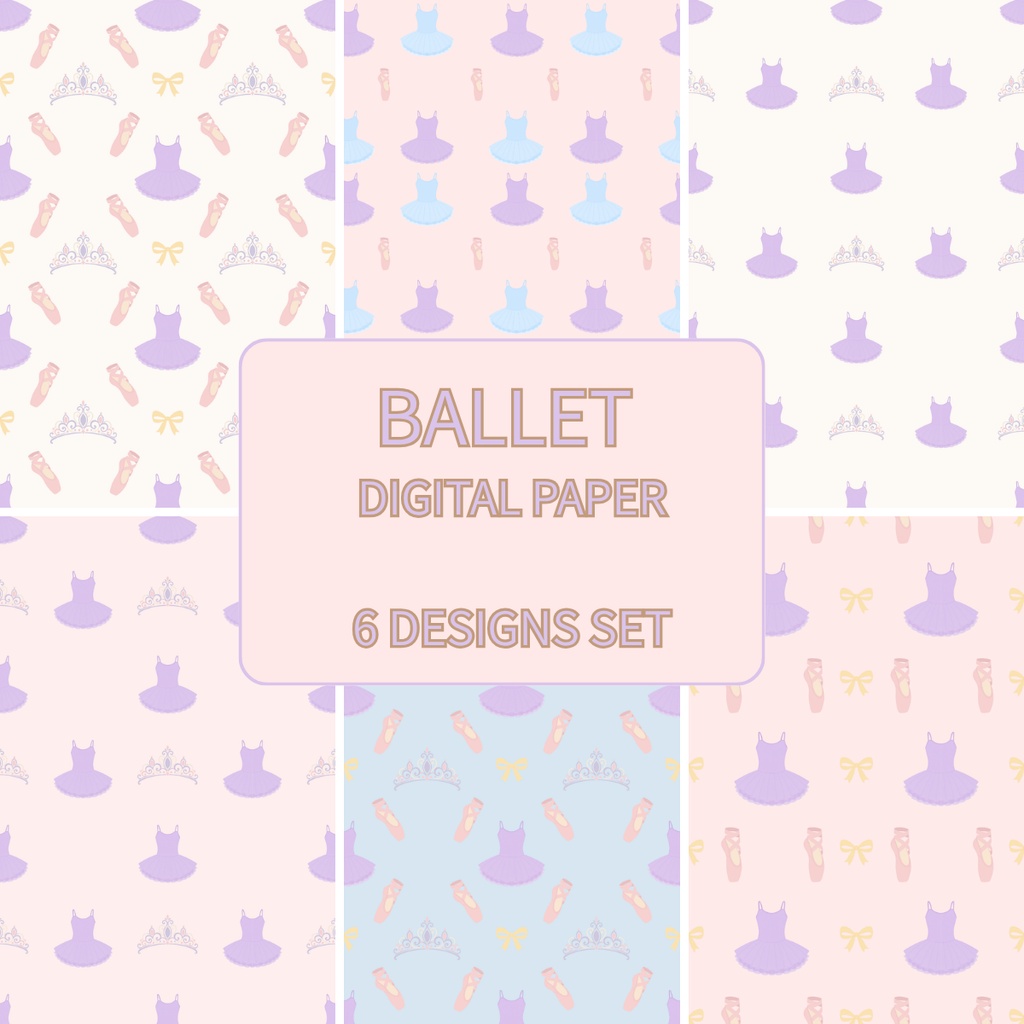 バレエ　デジタルペーパー　6枚セット　| くすみカラー |Ballet digital paper 