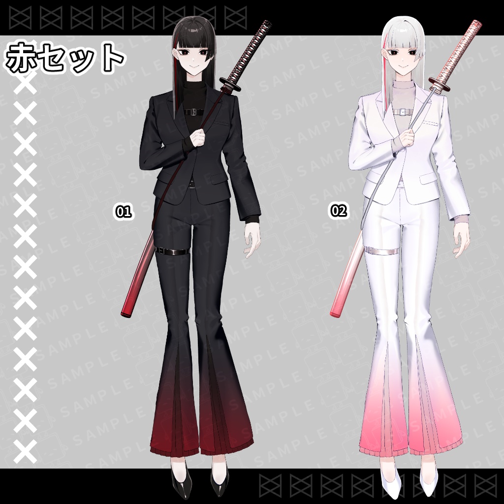 立ち絵素材_刀を持ったスーツの女性_差分10種×色差分あり