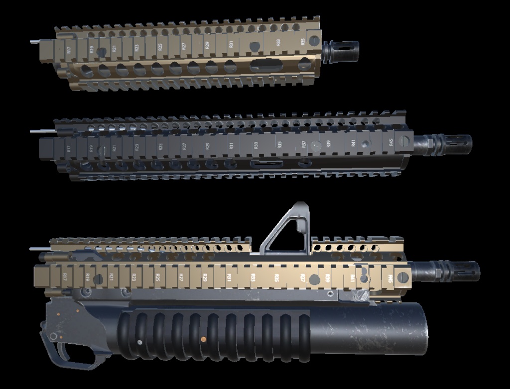 【VRChat想定】AR-15用RIS2ハンドガード&M203フロントキット