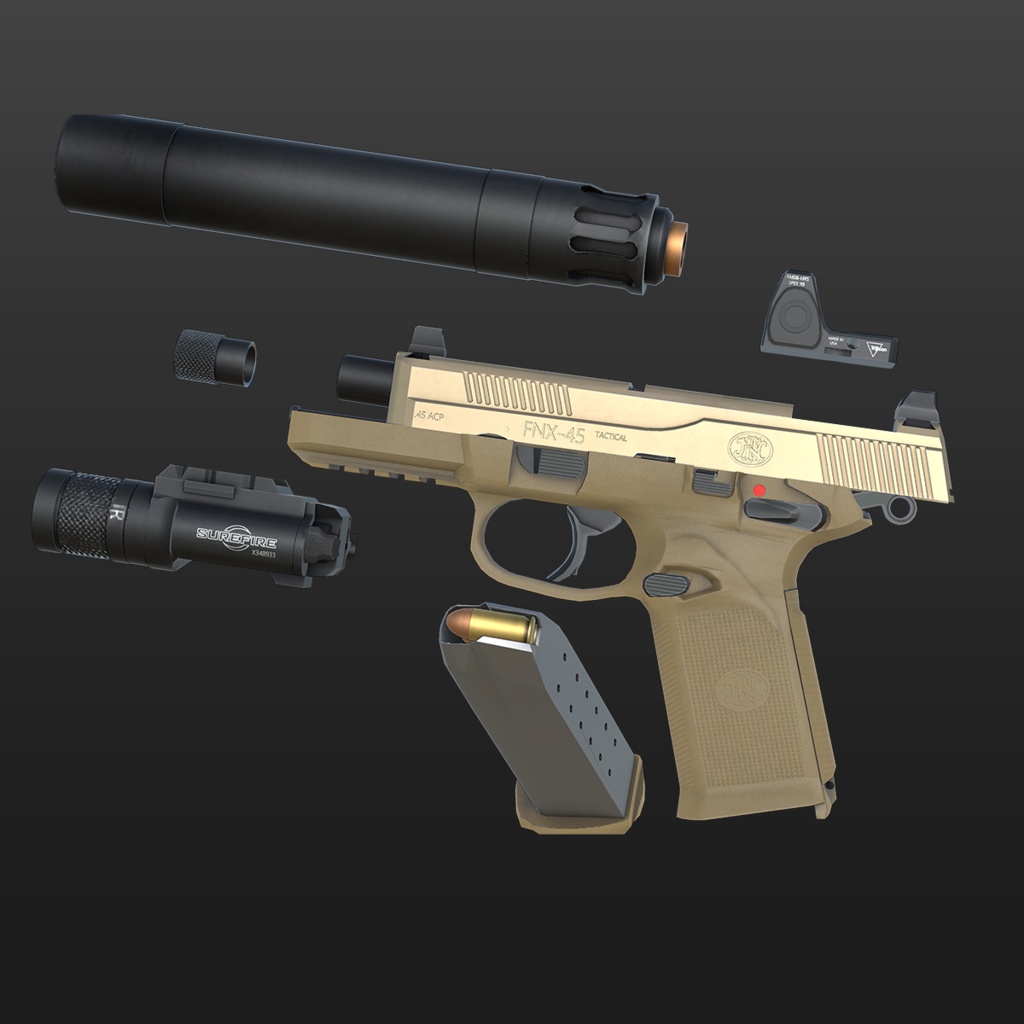 【VRChat想定】FNX45 ピストル