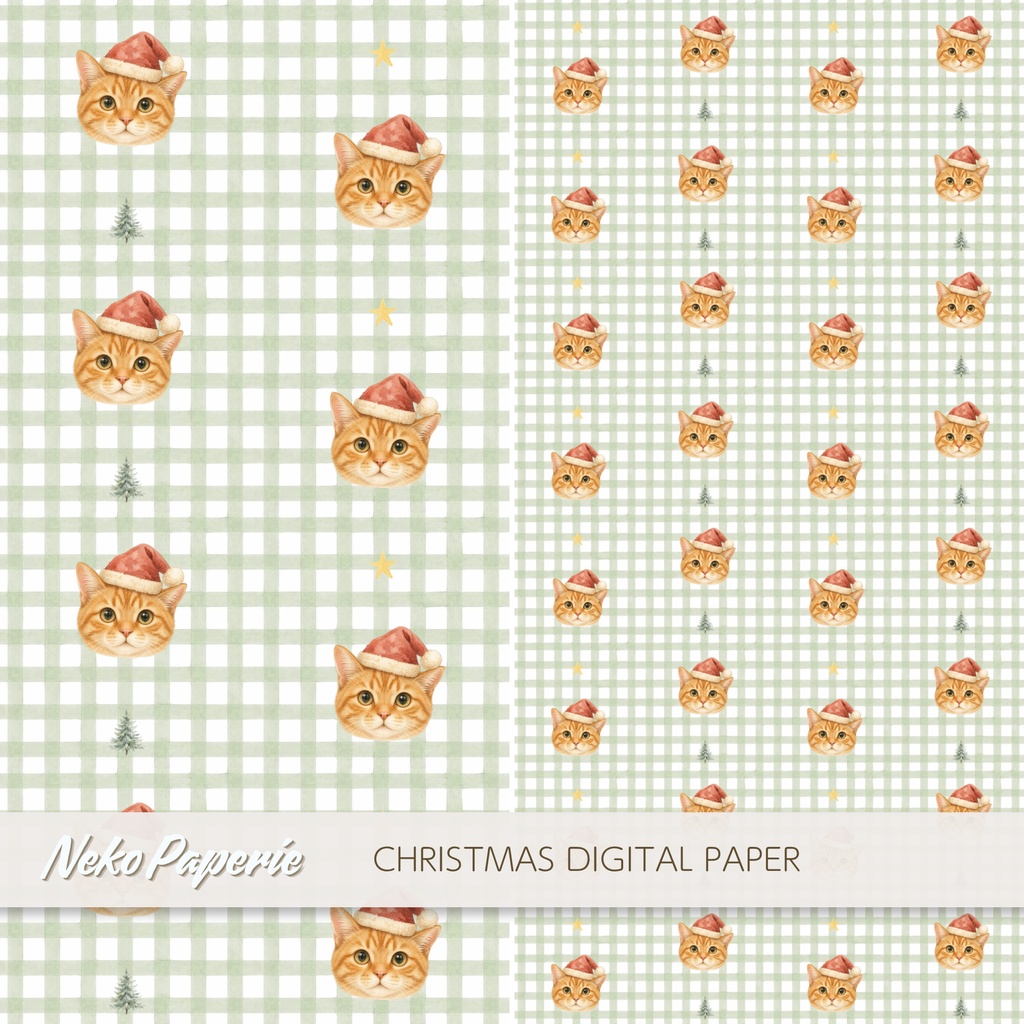 ほっこりクリスマス猫 パターン素材12選|シームレスデジタルペーパー|Cozy Christmas Cat Seamless Patterns