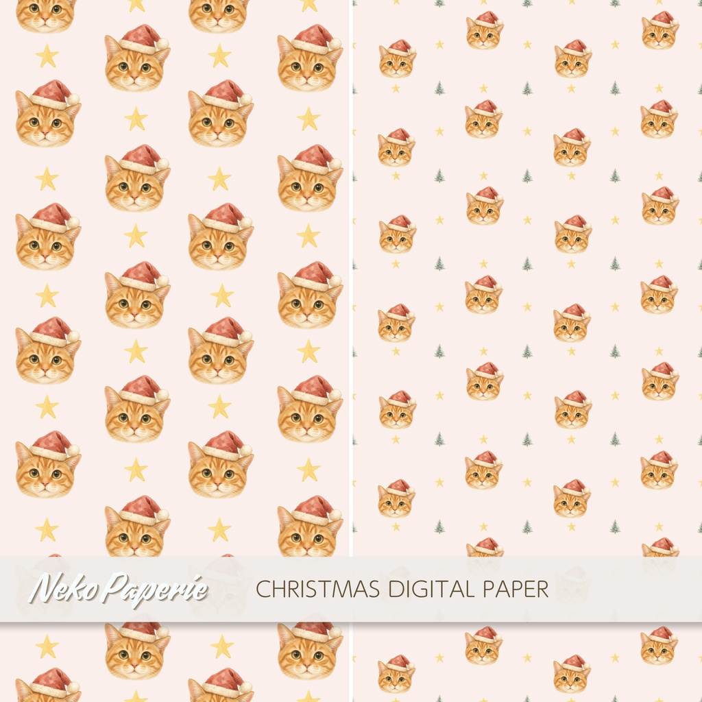 ほっこりクリスマス猫 パターン素材12選|シームレスデジタルペーパー|Cozy Christmas Cat Seamless Patterns