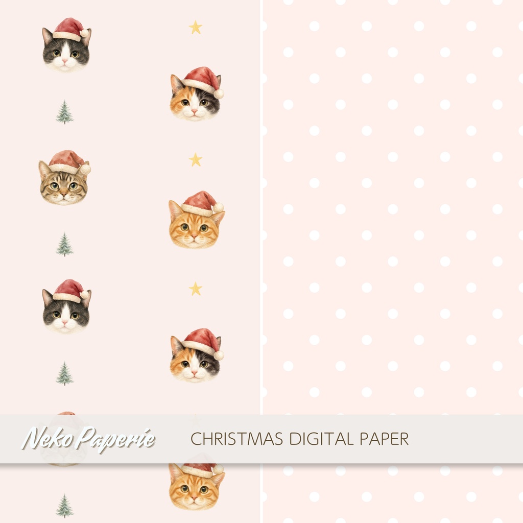ほっこりクリスマス猫 パターン素材12選|シームレスデジタルペーパー|Cozy Christmas Cat Seamless Patterns