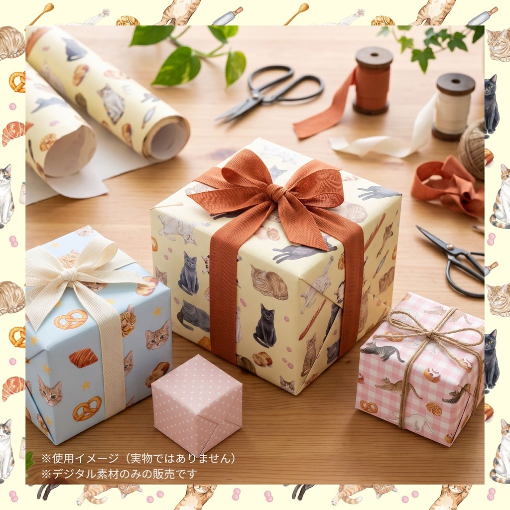 ほっこり美味しい「猫×ベーカリー」パターン12選|シームレスデジタルペーパー|Cozy Cat Bakery Seamless Patterns