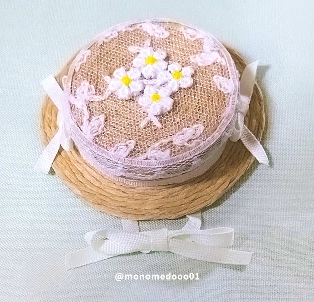 フラワーレースのミニカンカン帽(8cm未満のぬい用)