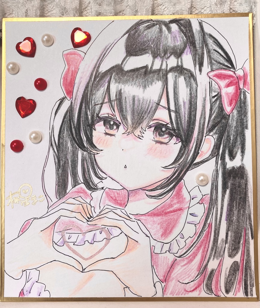 【原画色紙】きらきらハートの女の子