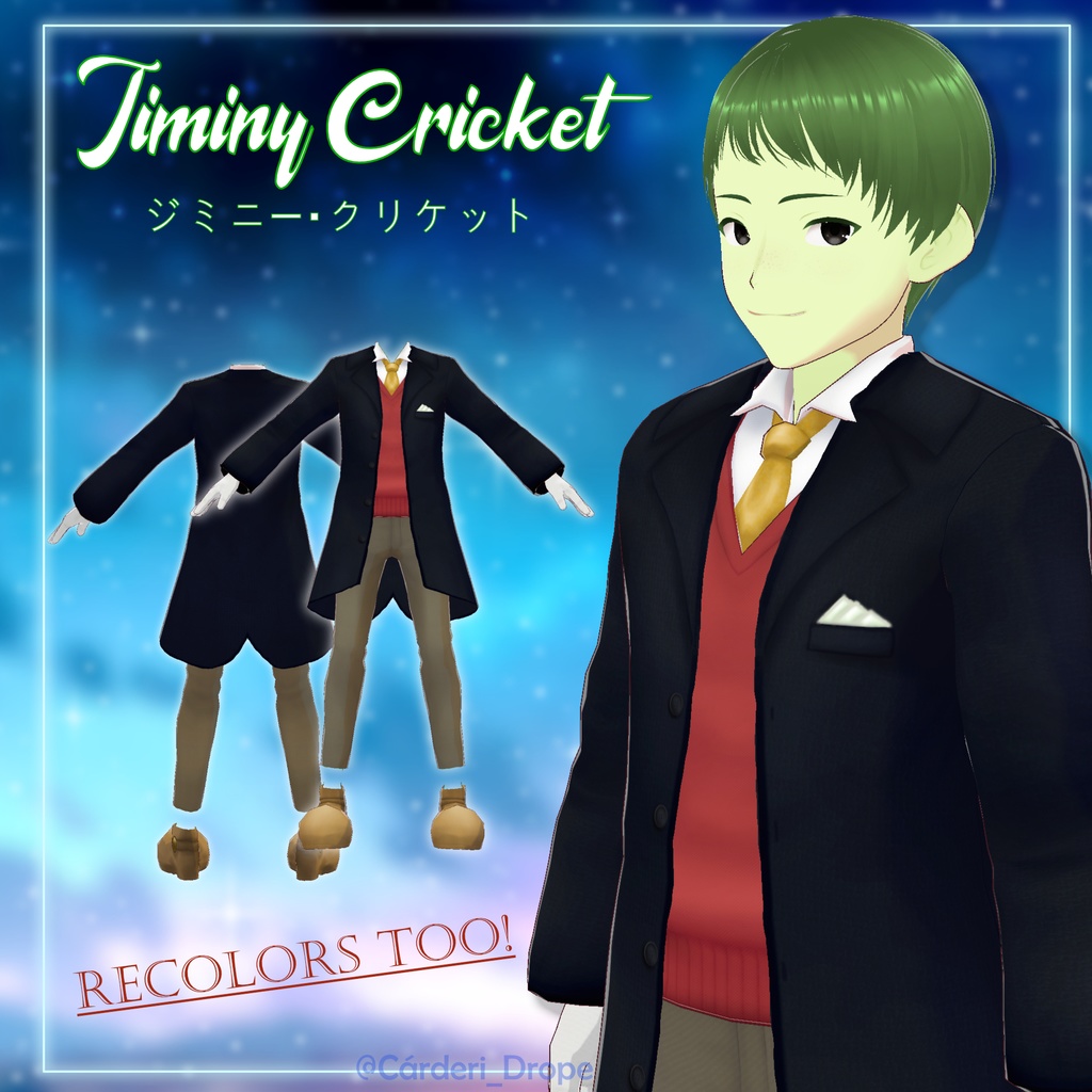 [Paid version] Jiminy Cricket || .fbx & .vroid & .vrm & .xroid & .xwear & .png || (Cárderi)