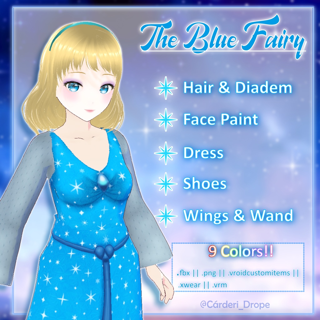 [Paid version] Blue Fairy Cosplay || .fbx & .png & .vroidcustomitem & .vrm & .vroid & .xwear || (Cárderi)