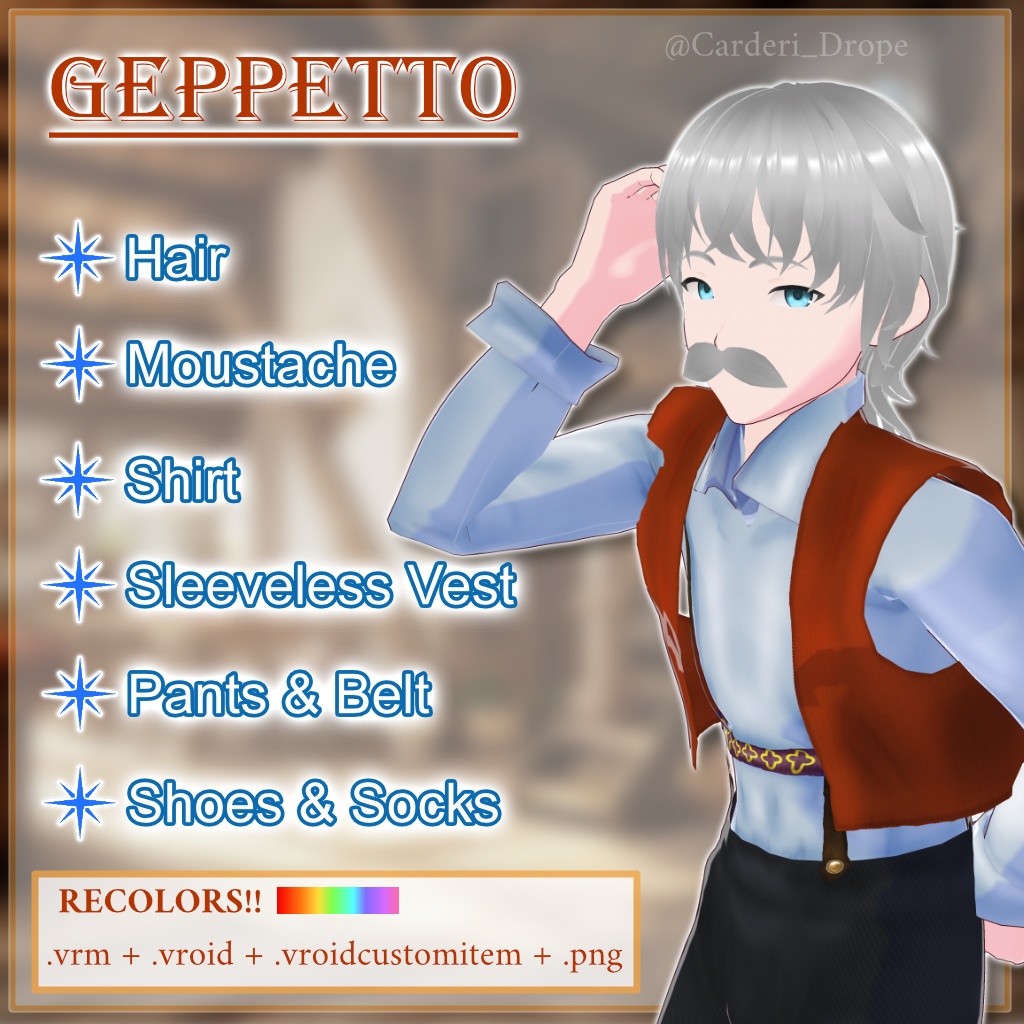 [Paid version] Geppetto Cosplay || .png & .vroidcustomitem & .vrm & .vroid || (Cárderi)