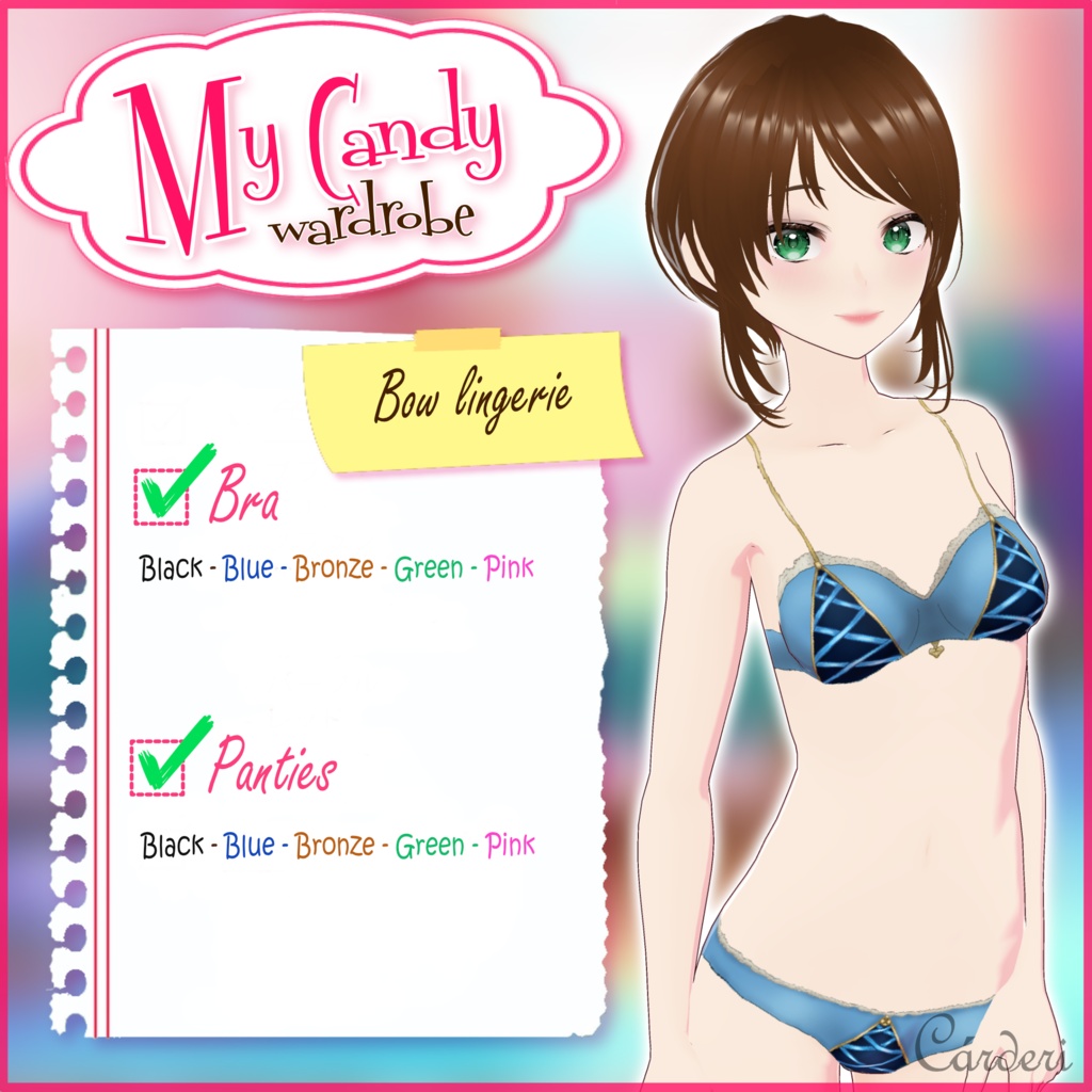 FULL SET/ INDIVIDUAL PIECES!! || My Candy Wardrobe - Bow Lingerie || マイ・キャンディ・ワードローブ - ボー・ランジェリー || .png & .vroidcustomitem & .vrm & .vroid || (Cárderi)