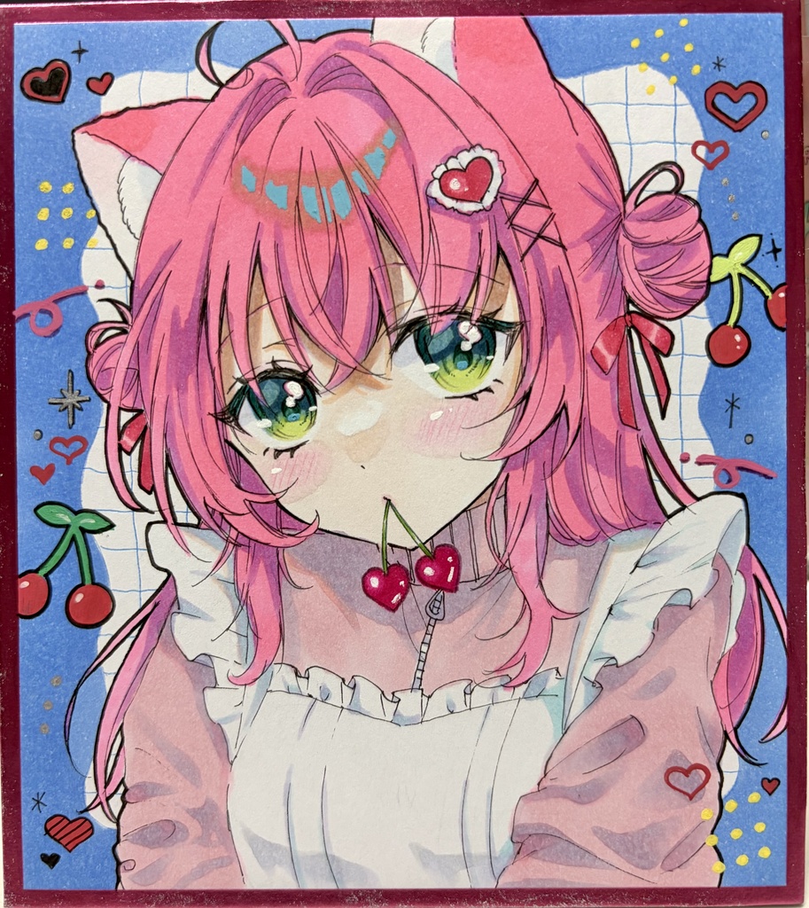4/20 21時〜販売【小色紙原画】さくらんぼはいかが？🍒❤︎