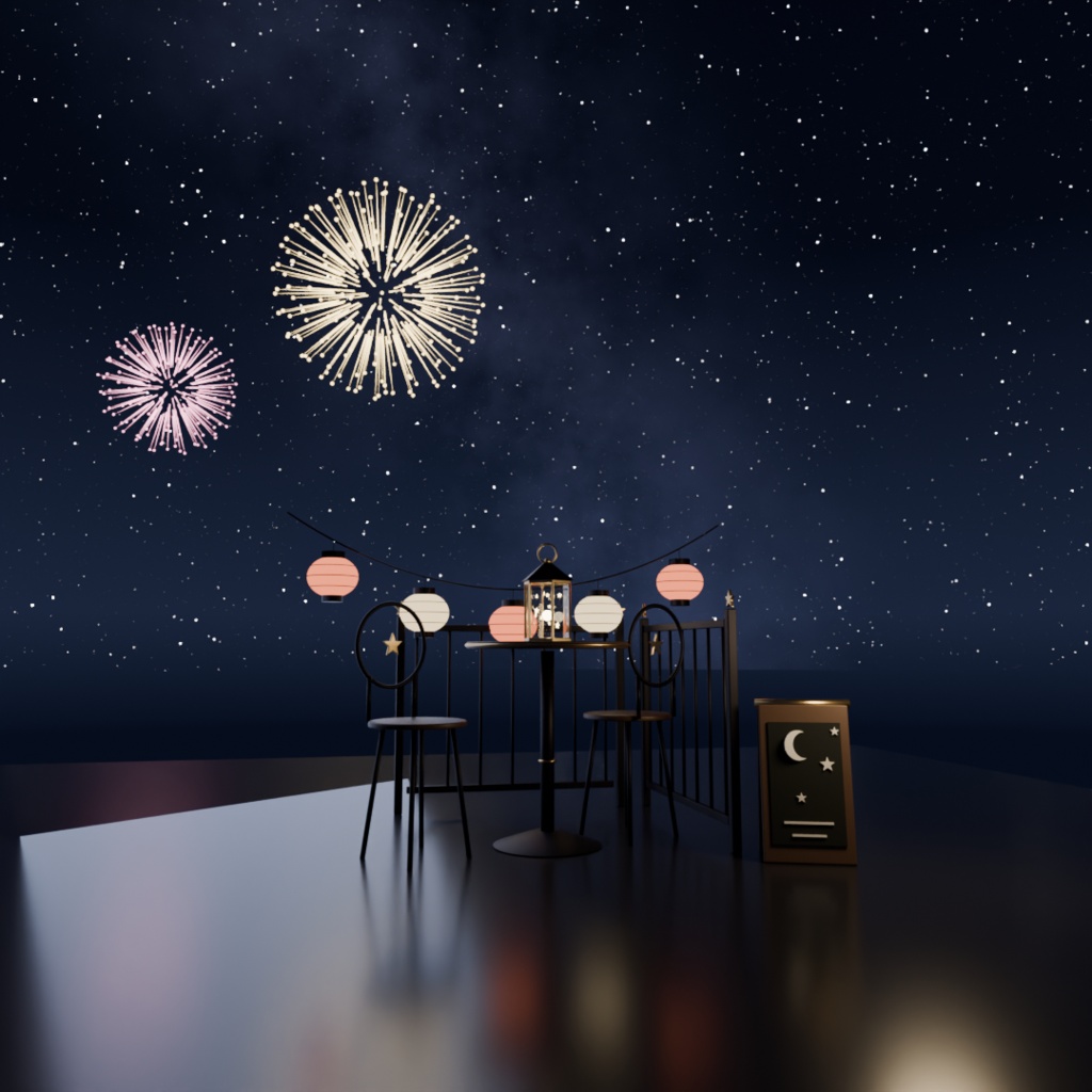 【3Dモデル】打ち上げ花火 金・桃 2種 | 夏の夜シリーズ
