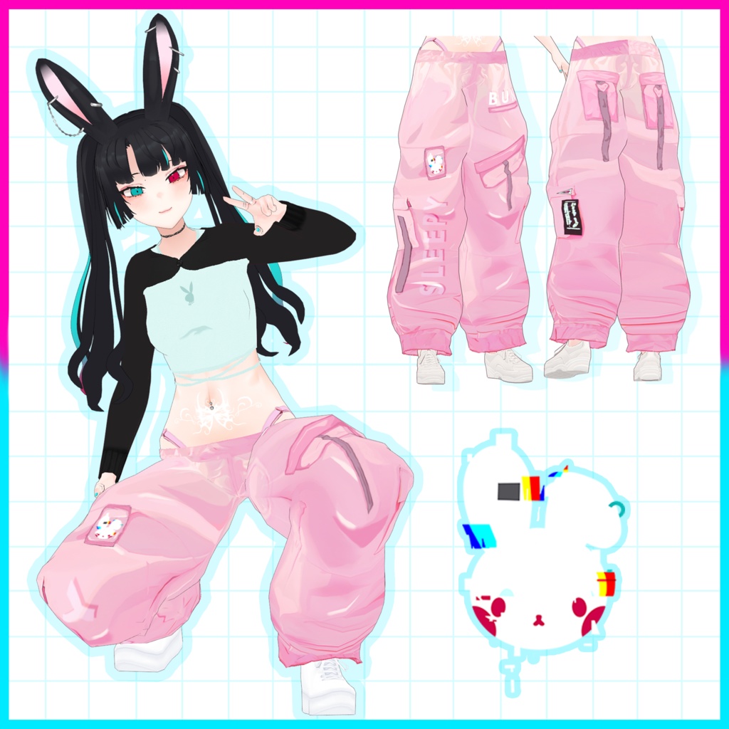 【VRoid Pants Texture】淡紅色カーゴパンツ