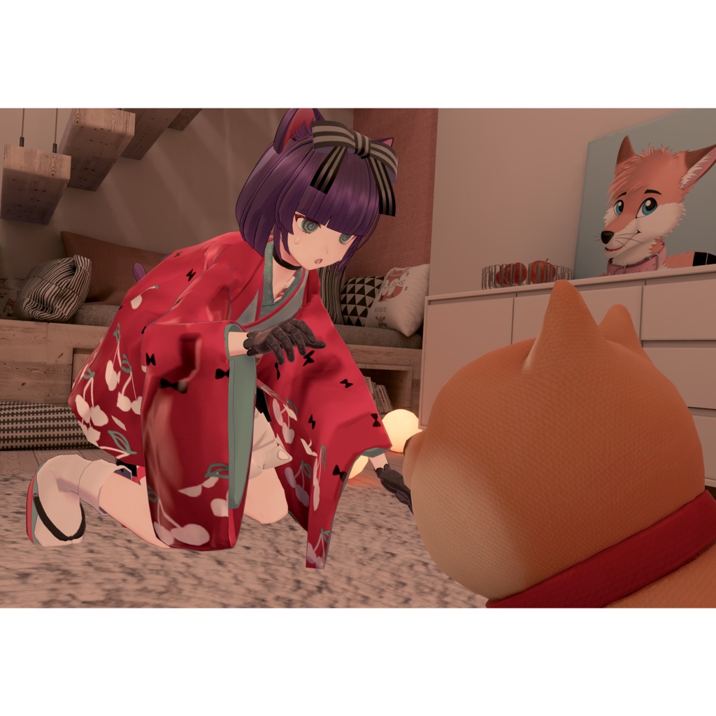 【VRC向けアバター】クロイニャン/大正ロマンver