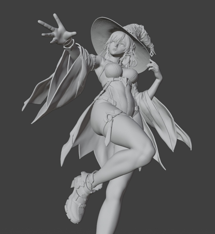 サイバーパンク魔女少女 3Dプリント可能フィギュア