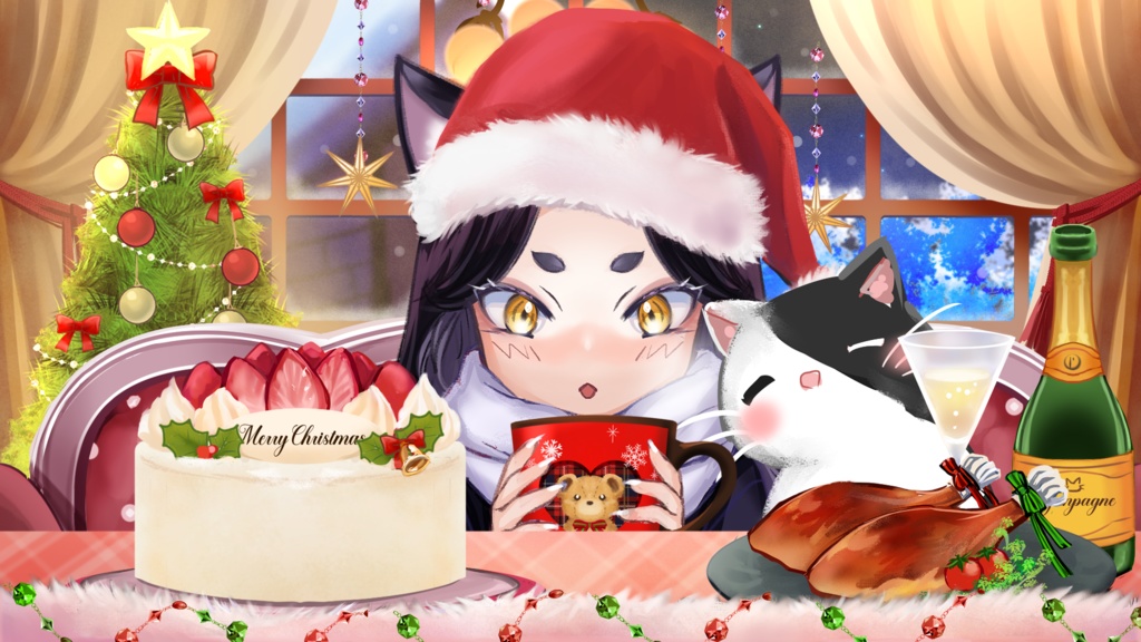 クリスマス背景素材　静止画としても動く背景としても使えます!　※PNG+ループ用電飾、雪のMP4データ