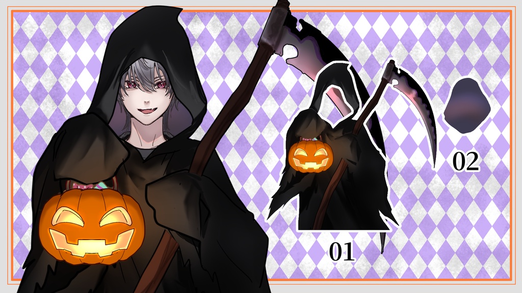 【VTuber素材商用可】なりきり死神コスチューム / 顔はめ衣装 [Grim Reaper Outfit / Halloween Assets]