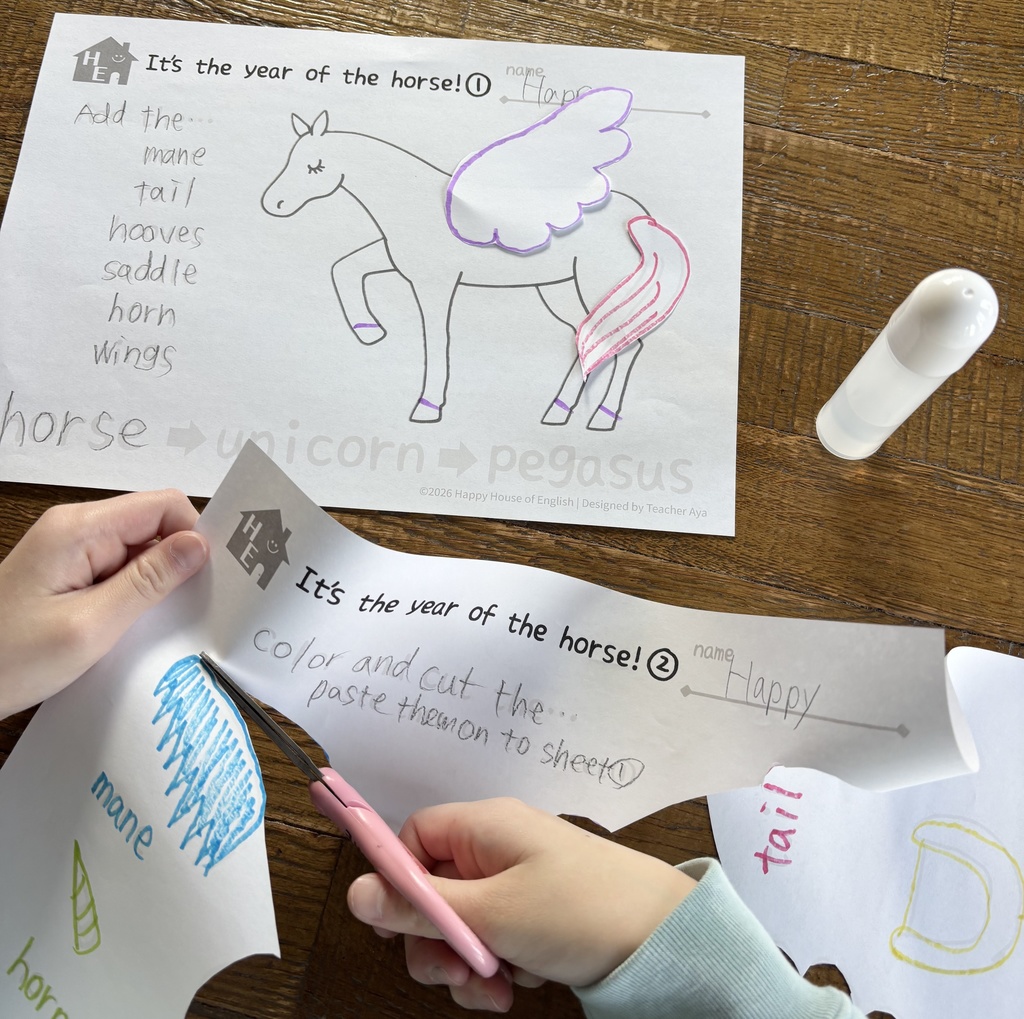 It’s the Year of the Horse! 馬のからだ × ユニコーン&ペガサス 英語クラフトワークシート(3枚)