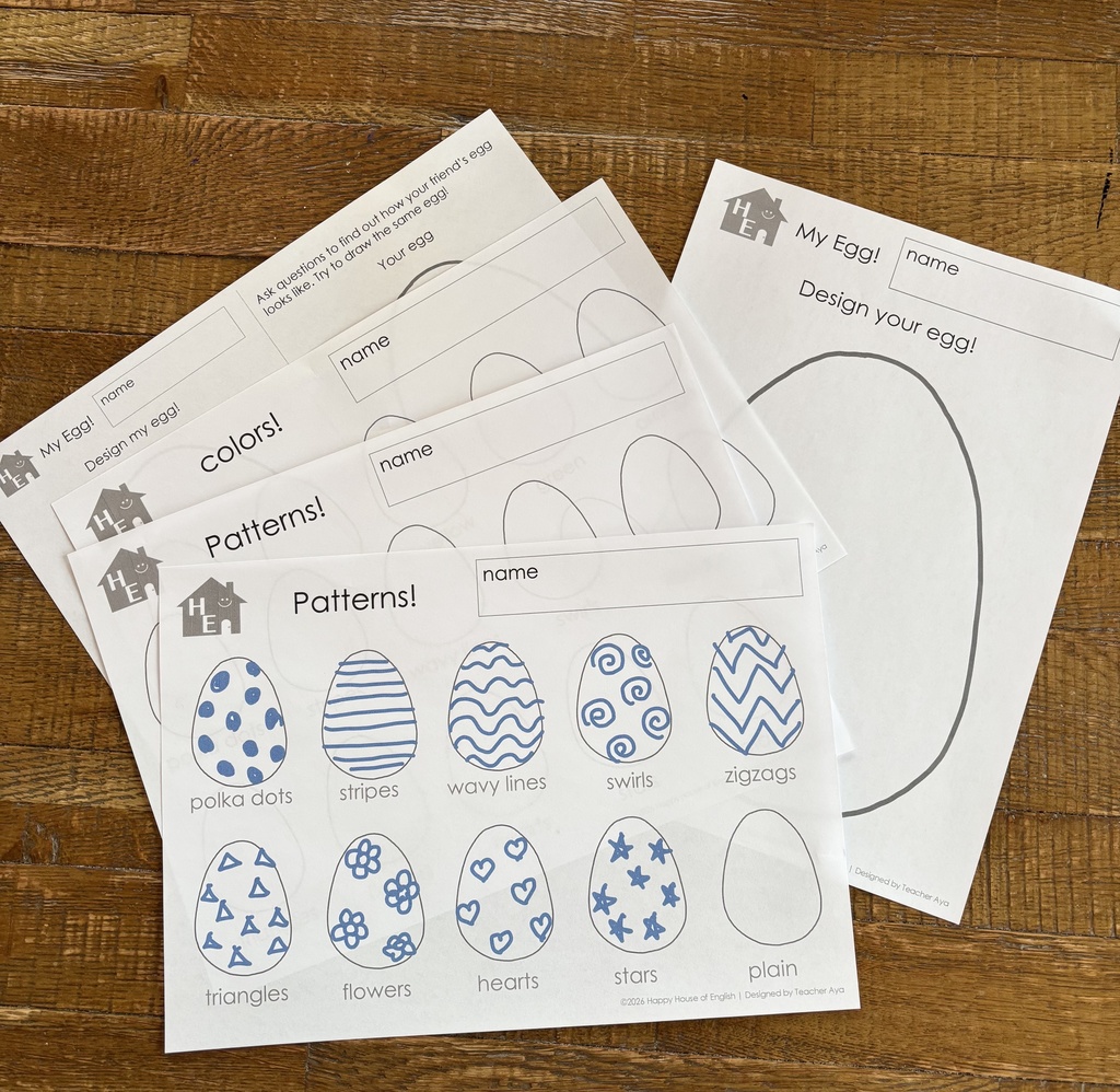 Easter Egg English Worksheets - Patterns / Color / Speaking Activity (5 pages)