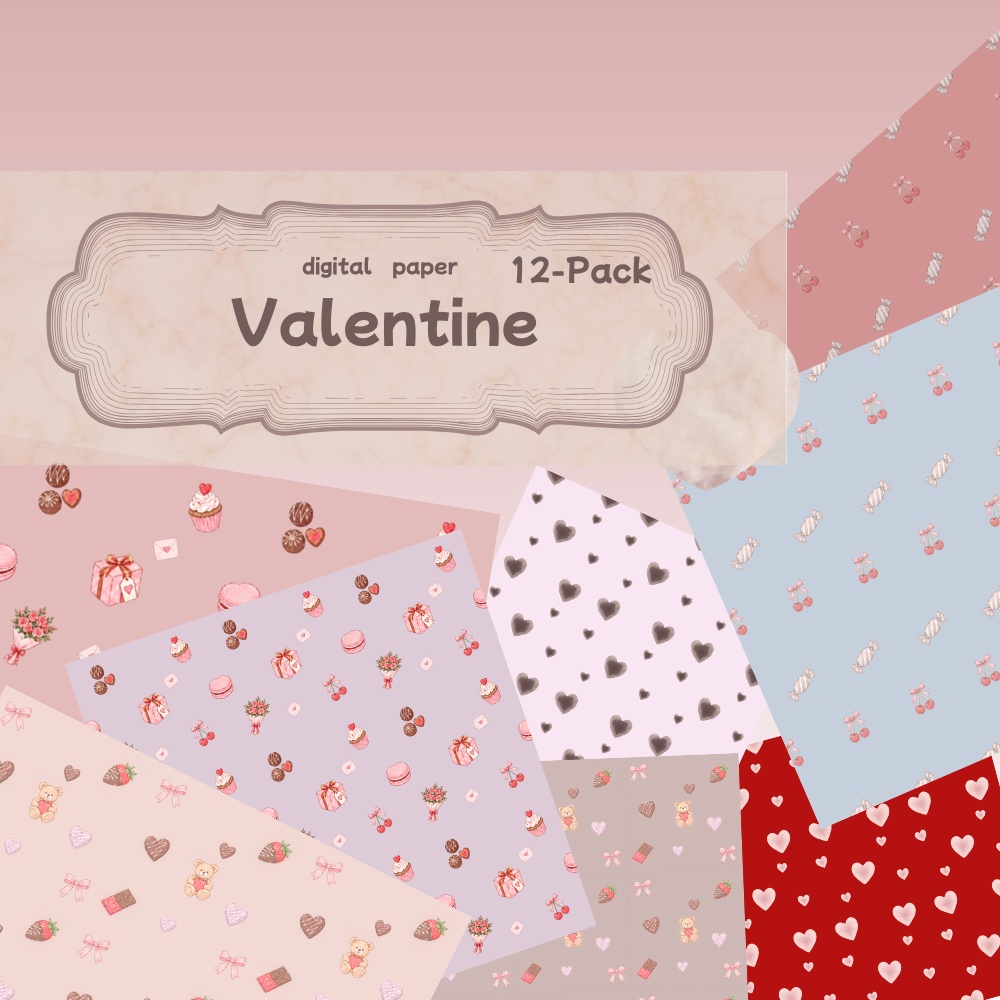 ♡Valentine♡　デジタルペーパー　12枚セット