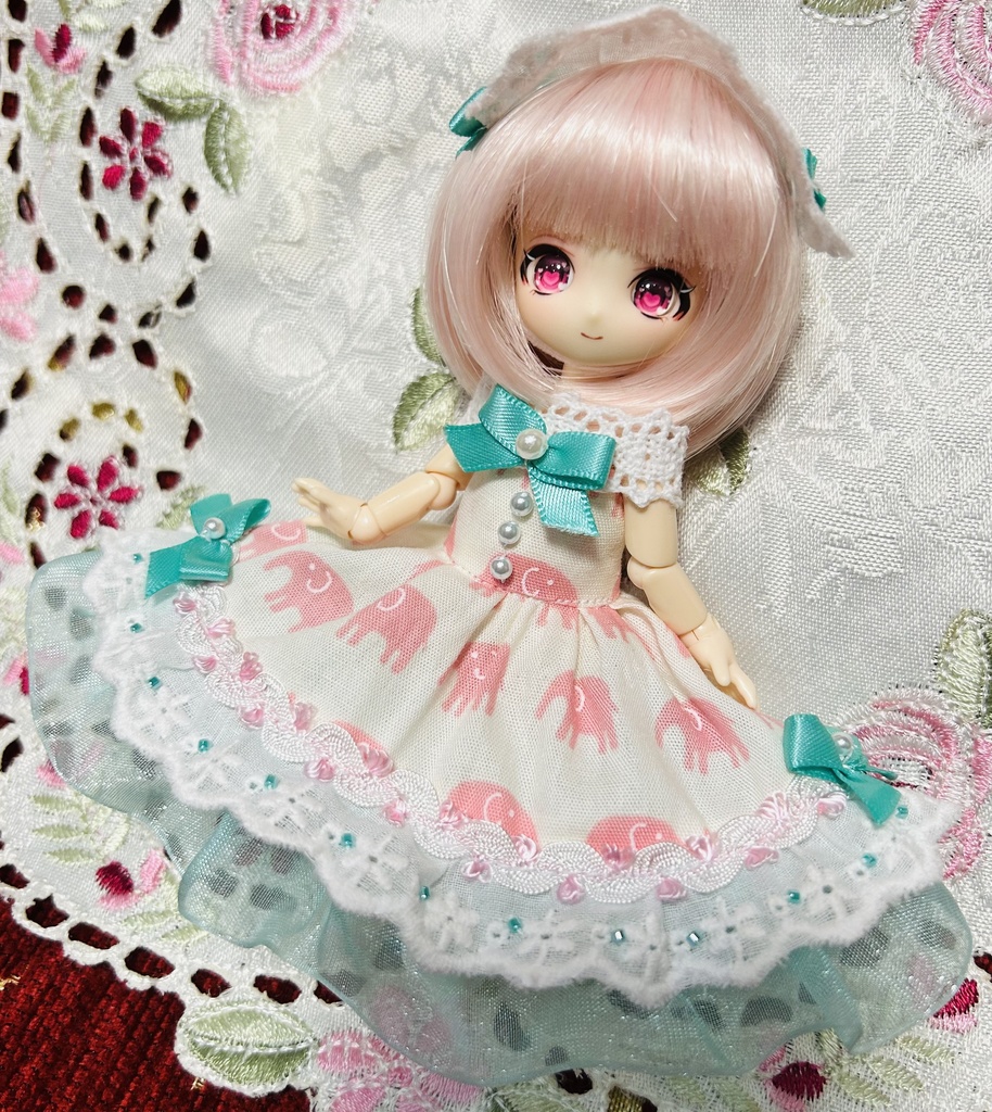 オビツ11服　象さん柄ドレス