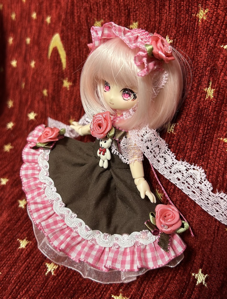 オビツ11服　ギンガムチョコレートドレス