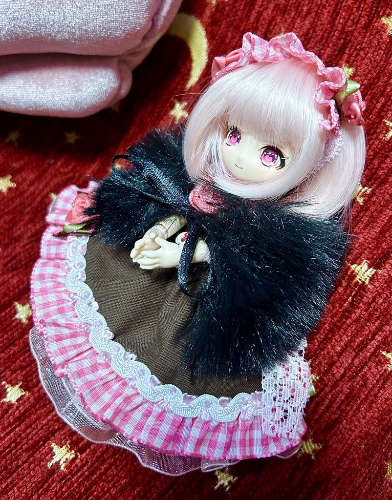オビツ11服　ファーケープコート　ブラック