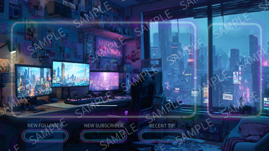 【配信画面/7点セット】サイバーパンク風 ネオンルーム OBS配信用オーバーレイ(ゲーム枠・雑談・歌枠)VTuber・ストリーマー向け素材