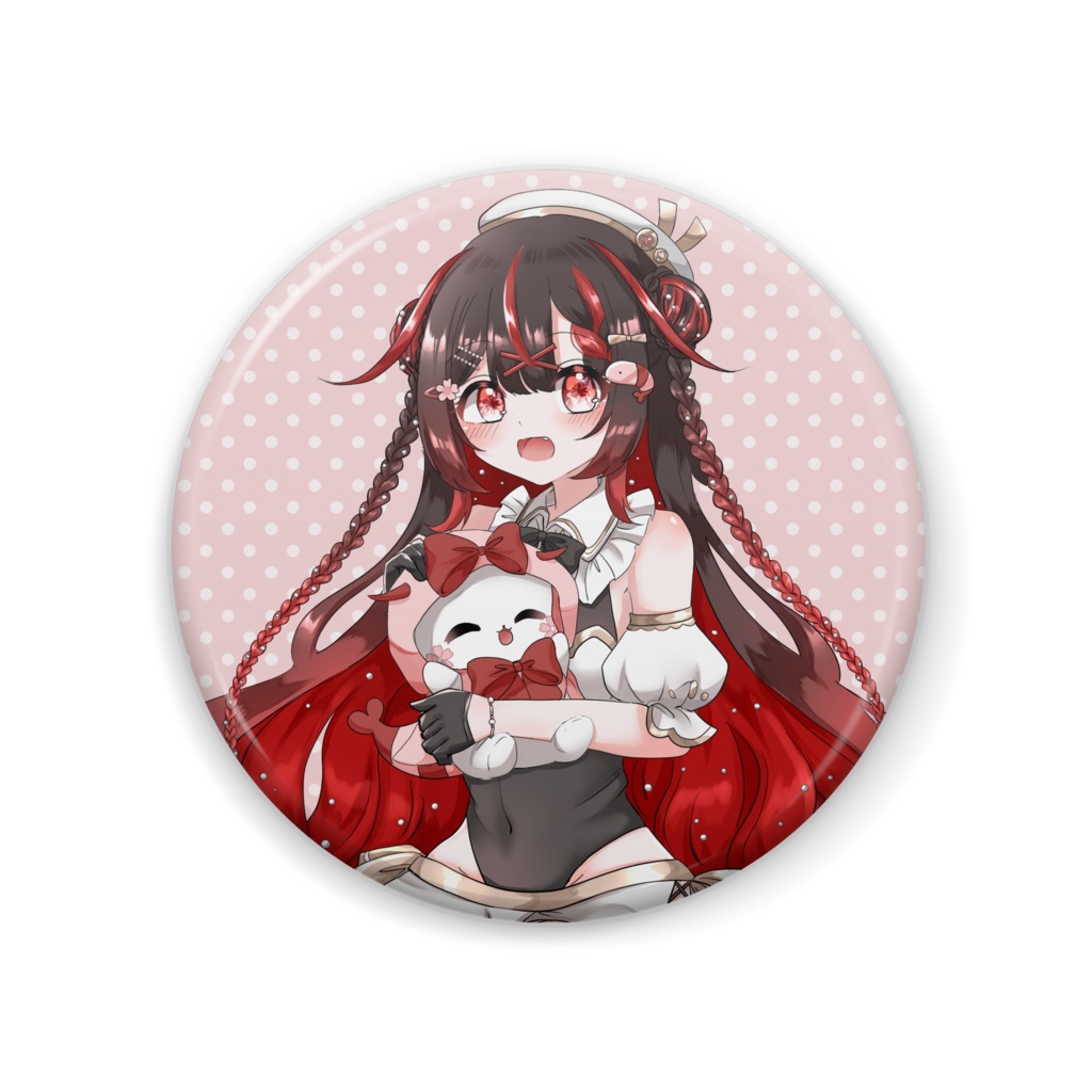 🌸3周年記念グッズ🦐えびりんと一緒缶バッジ(黒髪Ver.)