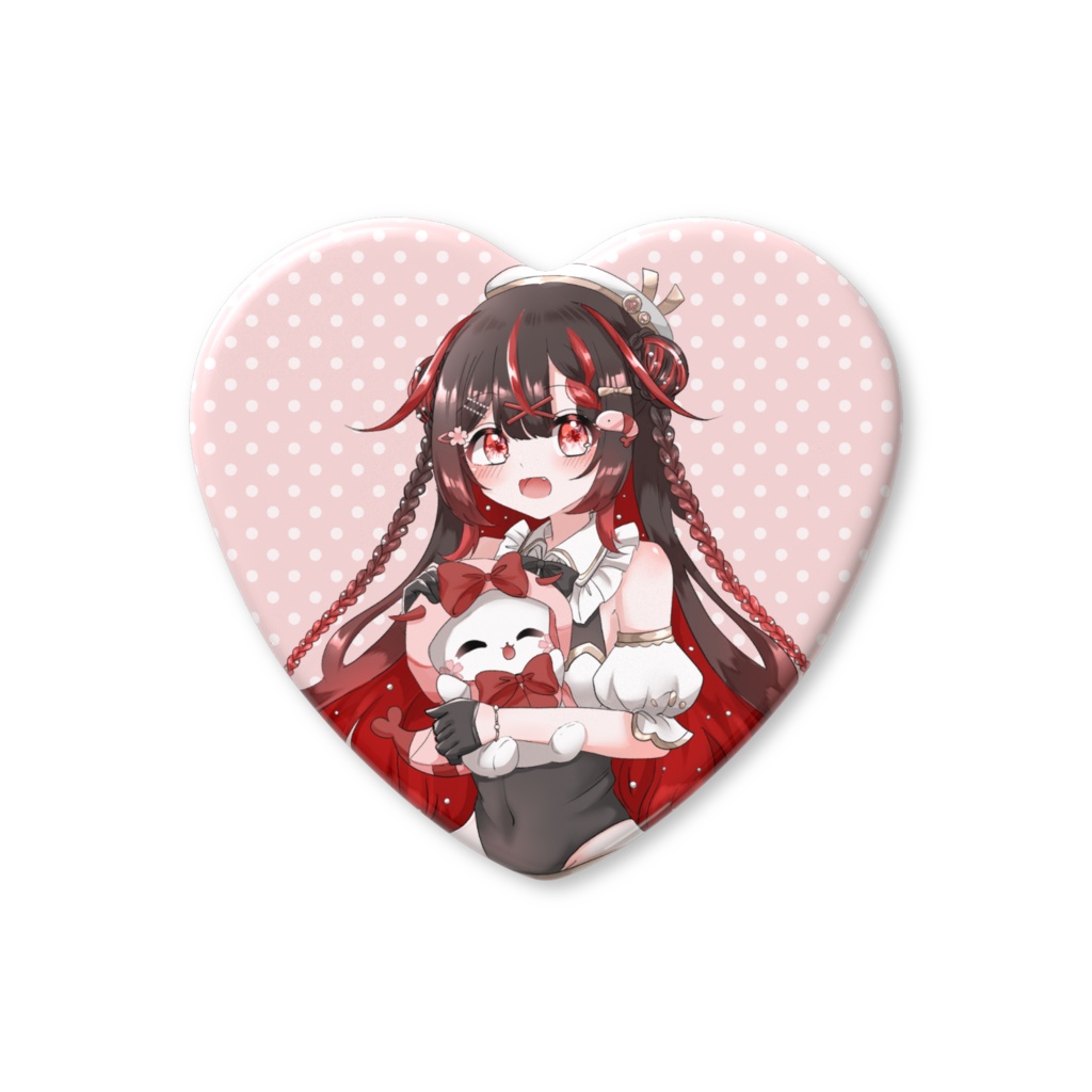 🌸3周年記念グッズ🦐えびりんと一緒ハート缶バッジ(黒髪Ver.)