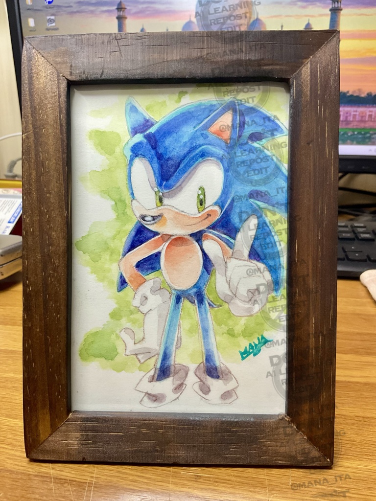 水彩原画　ソニック　Original fan art picture SONIC