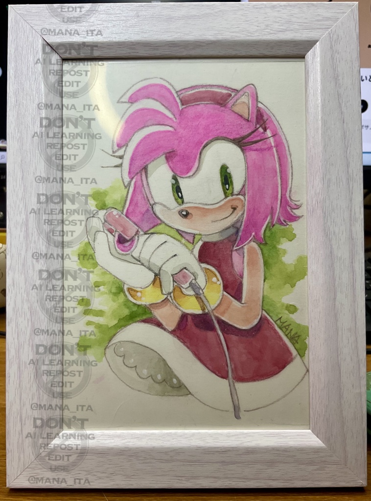 ファンアート水彩原画　エミー・ローズ　Fan art original watercolor drawing Amy Rose