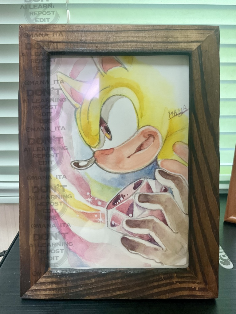 ファンアート　水彩原画　スーパーソニック　Fan art original watercolor drawing SUPER SONIC 