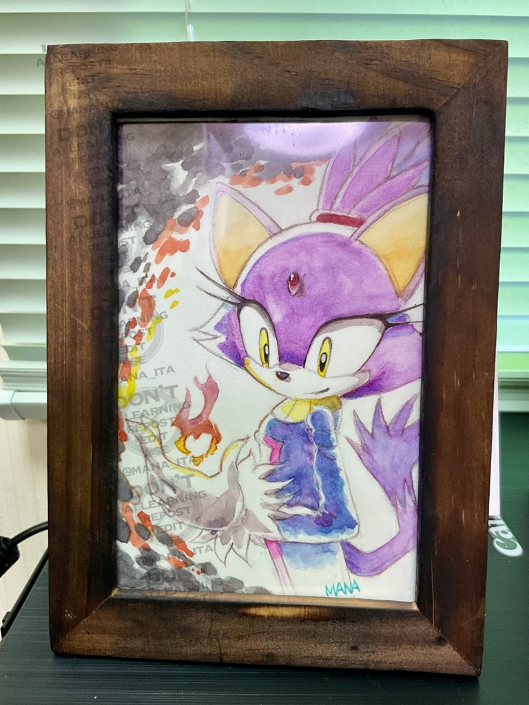 ファンアート水彩原画　ブレイズ・ザ・キャット　Fan art original watercolor drawing Blaze the Cat