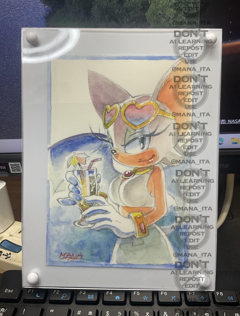 ファンアート水彩原画　ルージュ・ザ・バット　Fanart Original Watercolor Drawing Rouge the Bat
